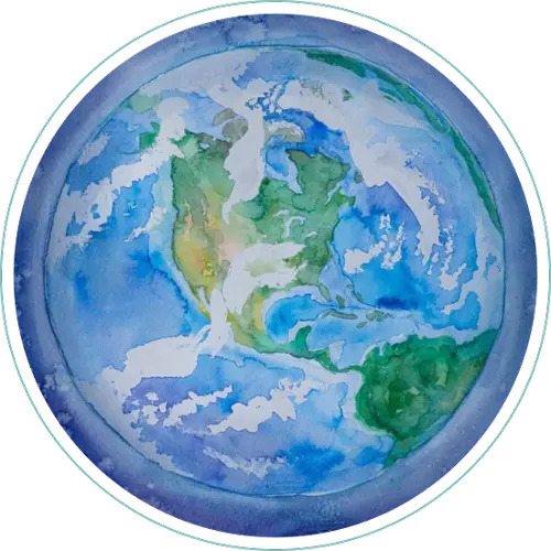 Painting of Planet Earth with North America and part of South America.